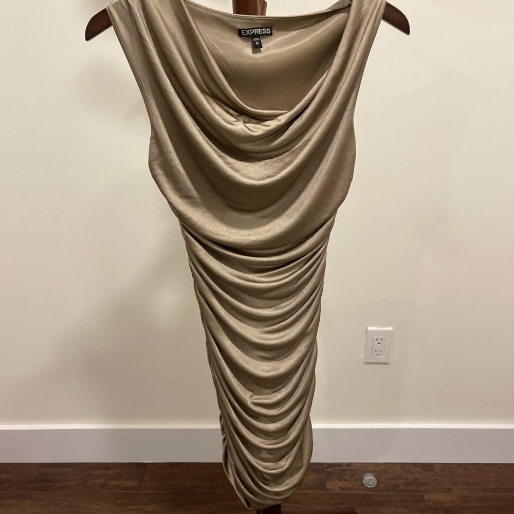 Express Gold Ruched Cocktail Dress, Size US XS
